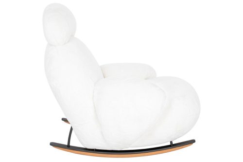 King Home Plush Fur Fehér Teddy Hintaszék Tölgyfa Talppal