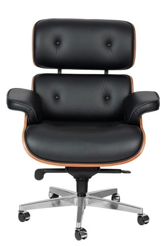 King Home Lounge Gubernator Big XL Vezetői Szék Diófa Valódi Bőr Fekete