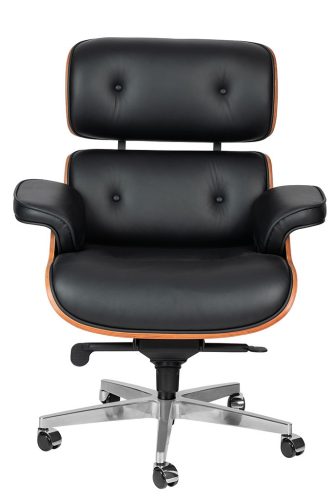 King Home Lounge Gubernator Big XL Vezetői Szék Diófa Valódi Bőr Fekete