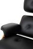 King Home Lounge XL Bőr Fotel Lábtartóval Diófa Fekete