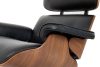 King Home Lounge XL Bőr Fotel Lábtartóval Diófa Fekete