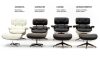 King Home Lounge Premium Pihenőfotel Diófa Fehér Bőr 360° Forgó