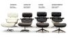 King Home Lounge Premium Pihenőfotel Diófával Fehér Bőr Forgatható