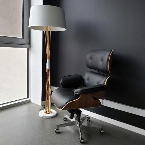 King Home Lounge Gubernator Irodai Szék Diófa Valódi Bőr Fekete