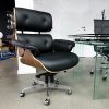 King Home Lounge Gubernator Irodai Szék Diófa Valódi Bőr Fekete