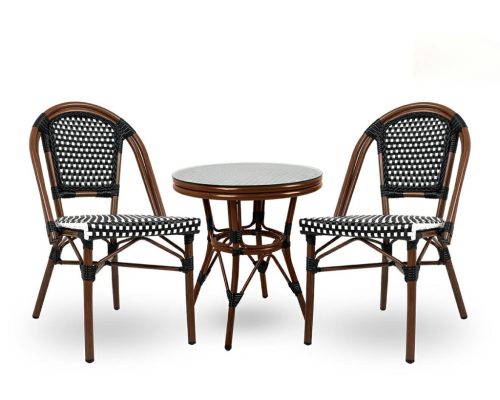 King Home Cafe Paris Rattan Kerti Asztal Üveglappal Dióbarna