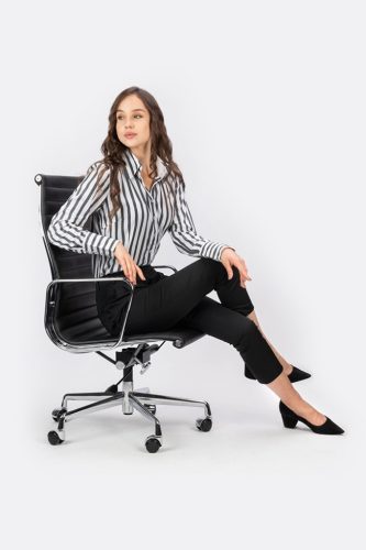 King Home Aeron Prestige Plus Irodai Szék Valódi Bőr Fekete Króm