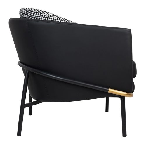 King Home Gubi Modern Fotel Műbőr Fekete-Fehér Pepita Arany Díszítéssel
