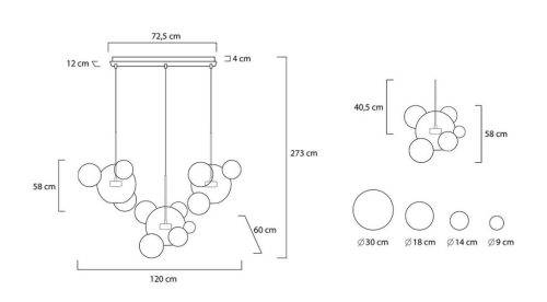 MOOSEE Capri Line 3 LED Függőlámpa Arany Üveggömbökkel