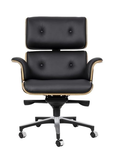 King Home Lounge Business Prémium Irodai Szék Diófa Valódi Bőr Fekete