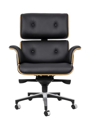 King Home Lounge Business Prémium Irodai Szék Diófa Valódi Bőr Fekete