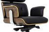 King Home Lounge Business Prémium Irodai Fotel Lábtartóval Diófa-Fekete Bőr