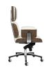 King Home Lounge Business Prémium Irodai Szék Fehér Olasz Bőr Dió Furnér