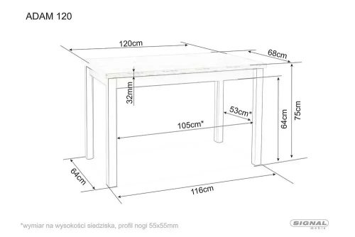 Adam 120 Fehér Matt Étkezőasztal Laminált MDF
