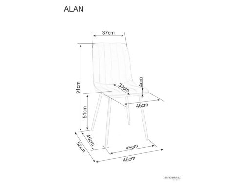 Alan Bluvel Bársony Étkezőszék Szürke Fekete Fémlábakkal