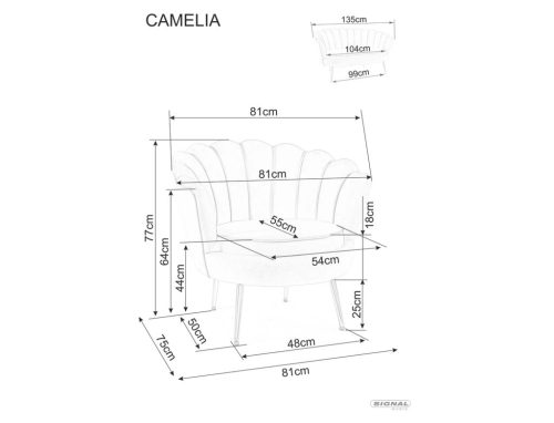 Camellia Elegance Kagyló Bársony Fotel Antik Rózsaszín Arany Lábakkal