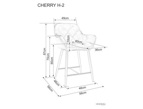 Cherry H-2 Bársony Bárszék Szürke Fém Kárpitozott