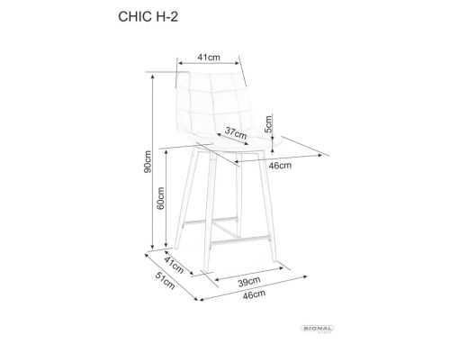 Chic H-2 Bárszék Velvet Szürke Kárpitozott Fémvázas