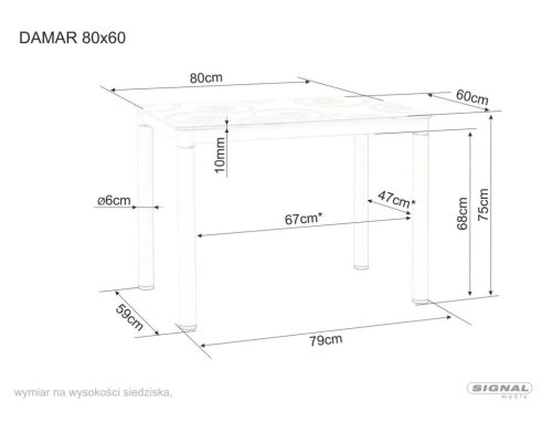 Damar Edzett Üveg Étkezőasztal Szürke Mintás 80x60