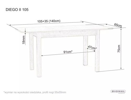 Diego II Kihúzható Étkezőasztal Sonoma Tölgy MDF 105