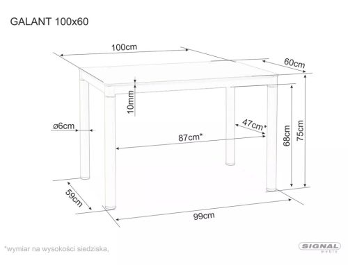 Galant Edzett Üveg Étkezőasztal Fehér 100x60