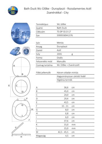 Bath Duck Wc-Ülőke - Duroplaszt - Rozsdamentes Acél Zsanérokkal - City