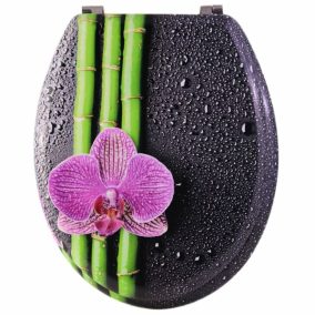   Bath Duck Wc-Ülőke - Mdf - Mintás - Rozsdamentes Acél Zsanérokkal - Bambuszvirág