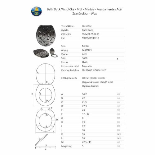 Bath Duck Wc-Ülőke - Mdf - Mintás - Rozsdamentes Acél Zsanérokkal - Wax