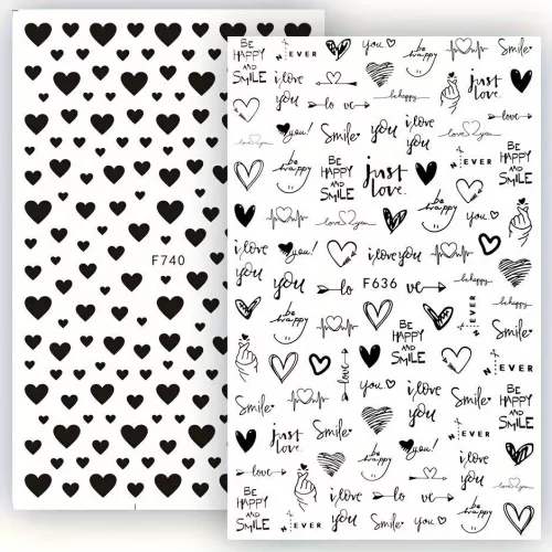 2 Lapos Körömmatricák, Valentin Nap Körömmatricák, Heart Love Design Angol Betűs Köröm Kiegészítők