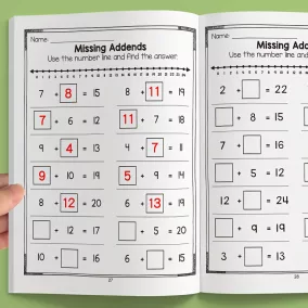   32 oldalas interaktív matematikai gyakorlófüzet fiataloknak – összeadás és kivonás gyakorlása