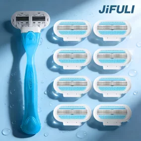   JIFULI női borotva cserélhető fejjel, 3 rétegű rozsdamentes acél pengékkel - Fogantyú + 8 penge