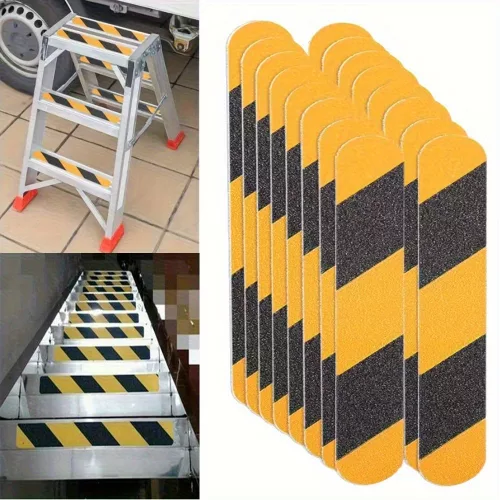 16 db kültéri lépcsőfok csúszásgátló szalag, 4 × 33 cm, beltéri/kültéri lépcsőkhöz, fokokhoz és hajókhoz Fekete